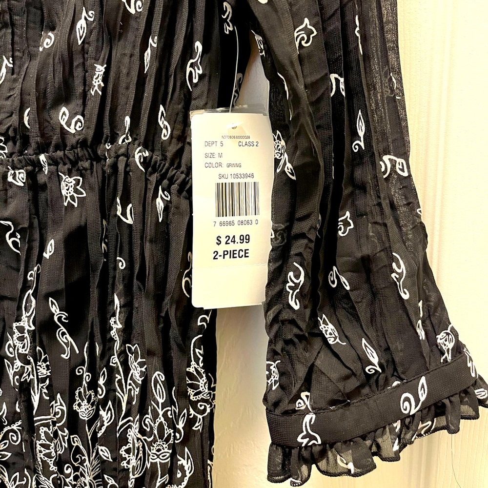 NEW Notations Black and White Babydoll Paisley Two-Layer Long Sleeve Blouse - Picture 3 of 7